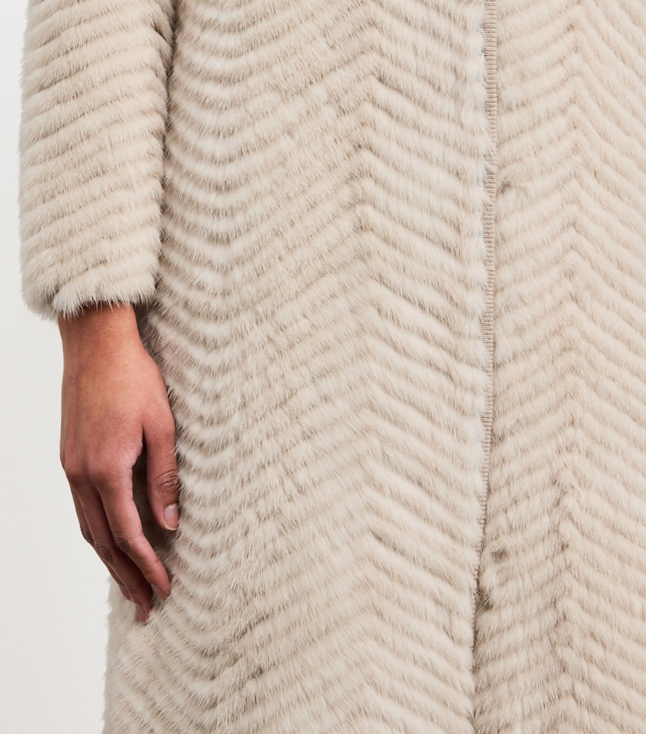 Yves Salomon Beige Wool-Fur Longline Coat