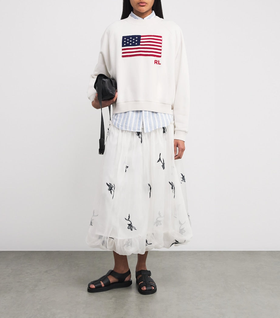 Cotton American Flag Sweatshirt WHITE
