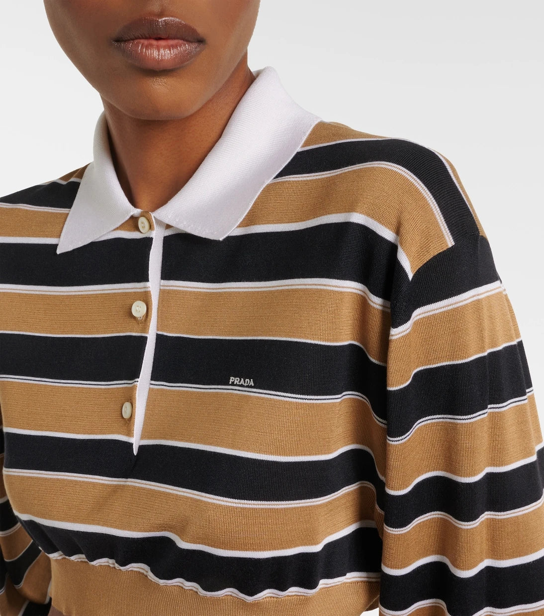 Prada - Striped cropped silk polo shirt