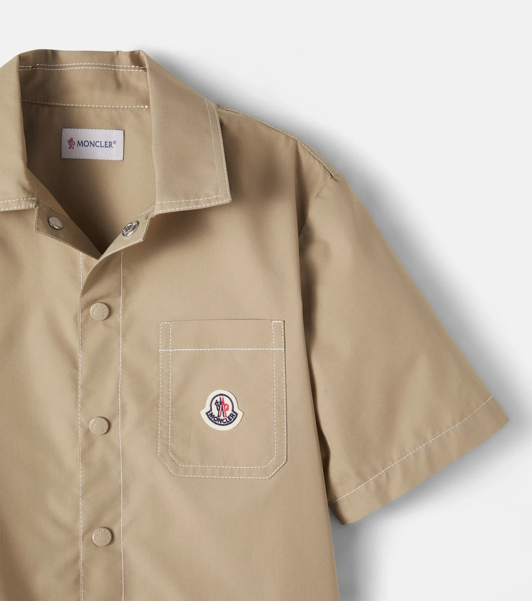 Moncler Enfant - قميص بوبلين من مزيج القطن بشعار العلامة