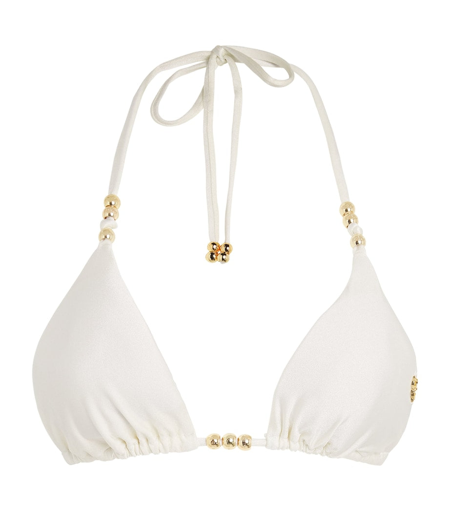 PatBO White Beaded Coral Bikini Top