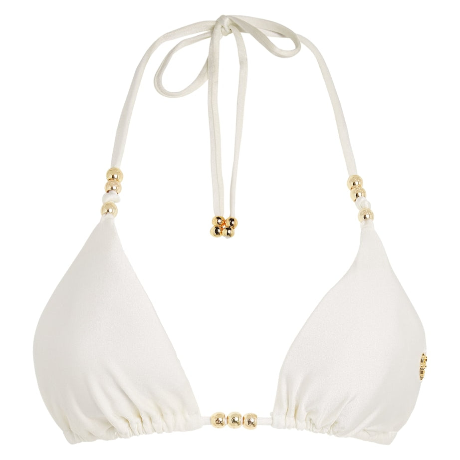 PatBO White Beaded Coral Bikini Top