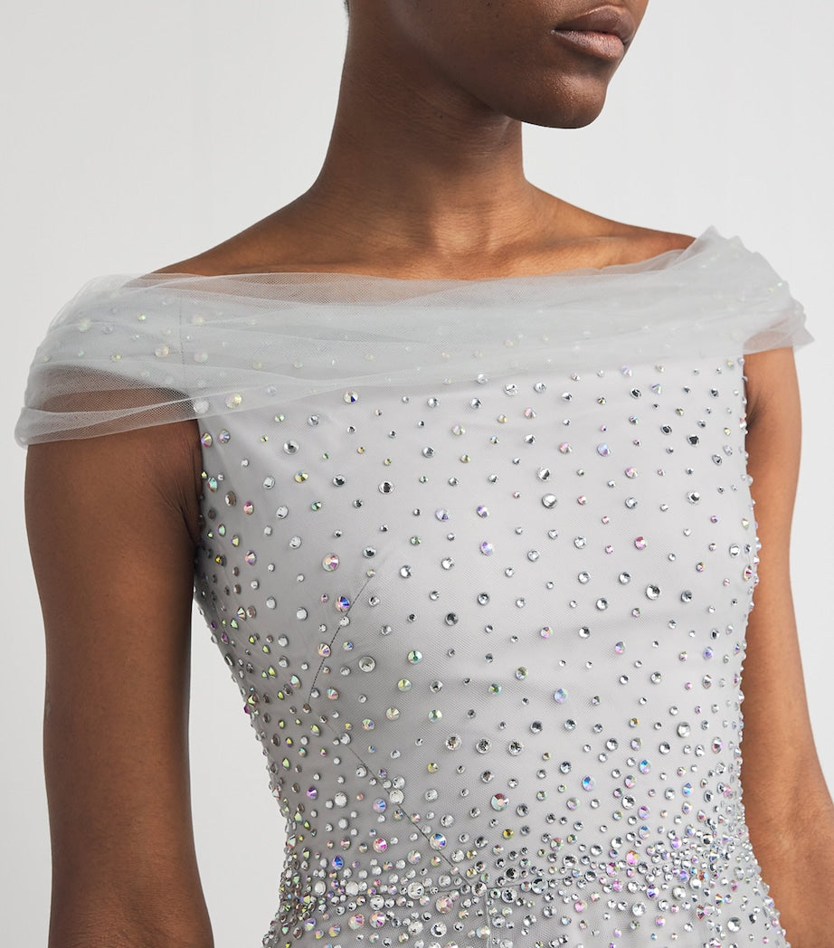 Jenny Packham Grey Tulle Crystal Shayla Gown