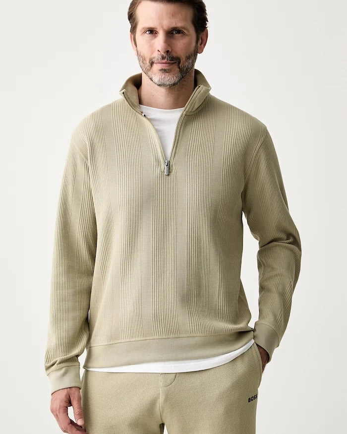 BOSS pamuklu erkek ev sweatshirtü Structure 1/4 Zip