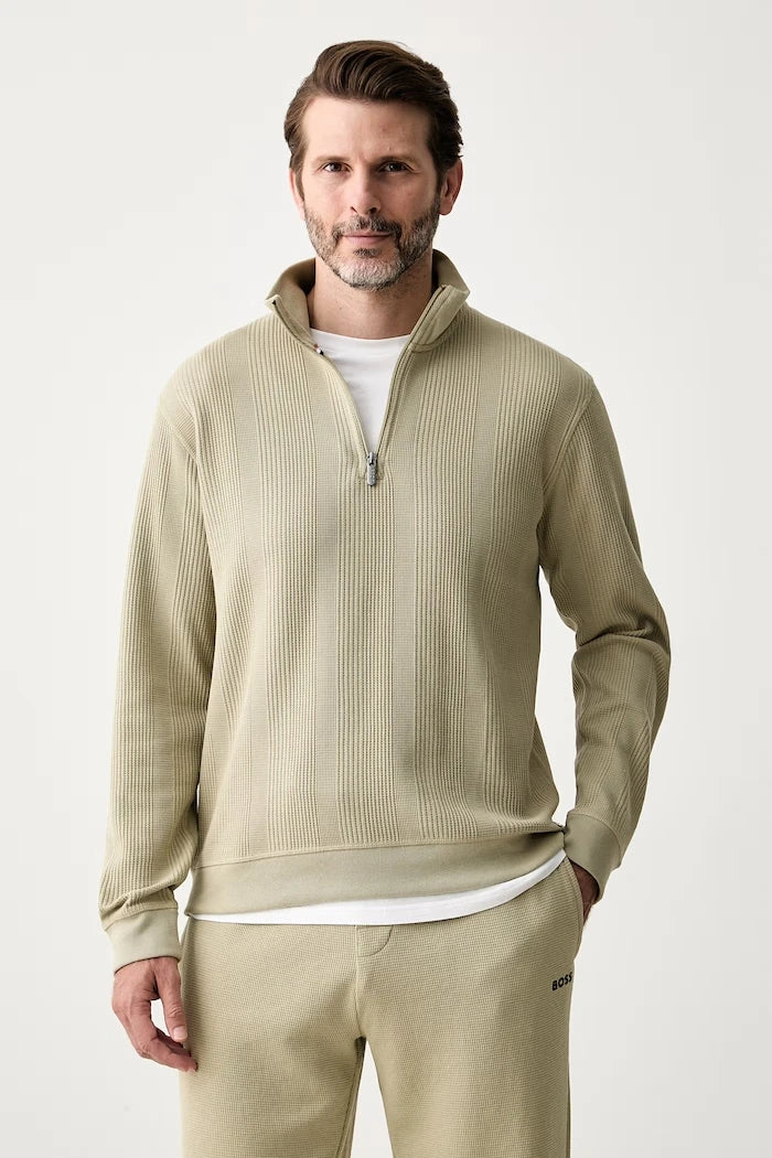 BOSS pamuklu erkek ev sweatshirtü Structure 1/4 Zip