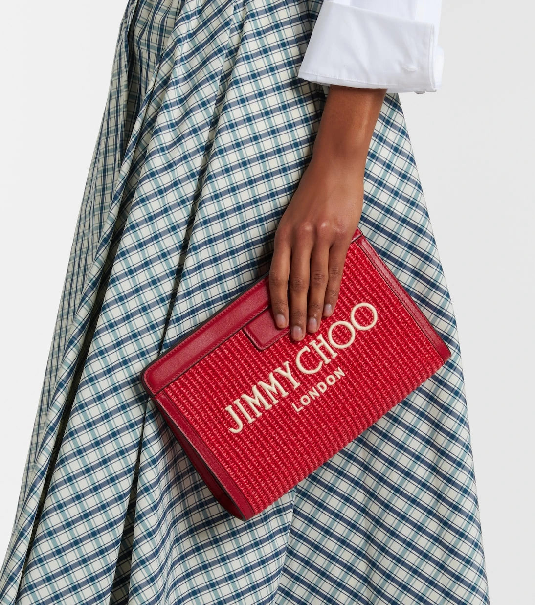 Jimmy Choo - Avenue Small leather-trimmed raffia pouch