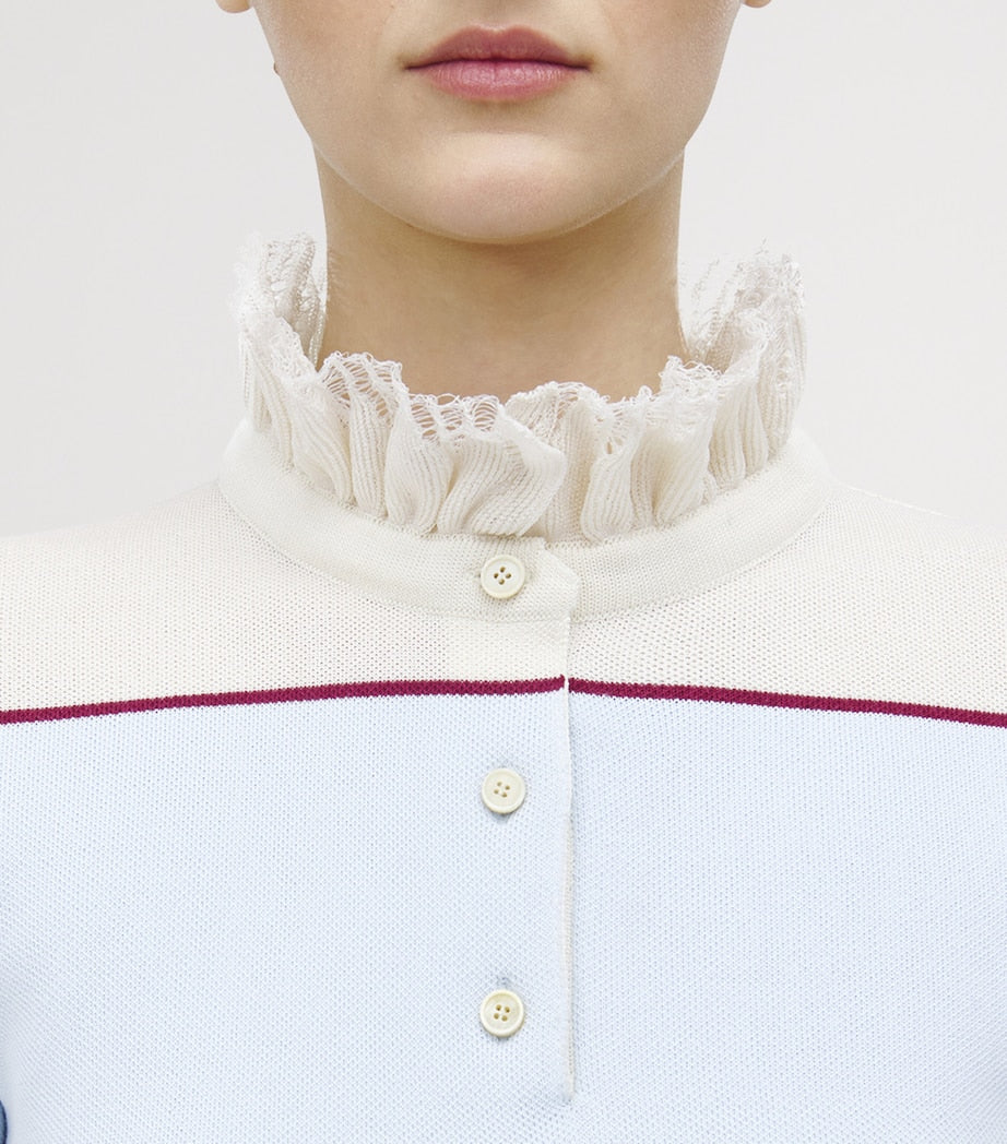 McQueen Blue Lace-Trim Stripe Polo Shirt