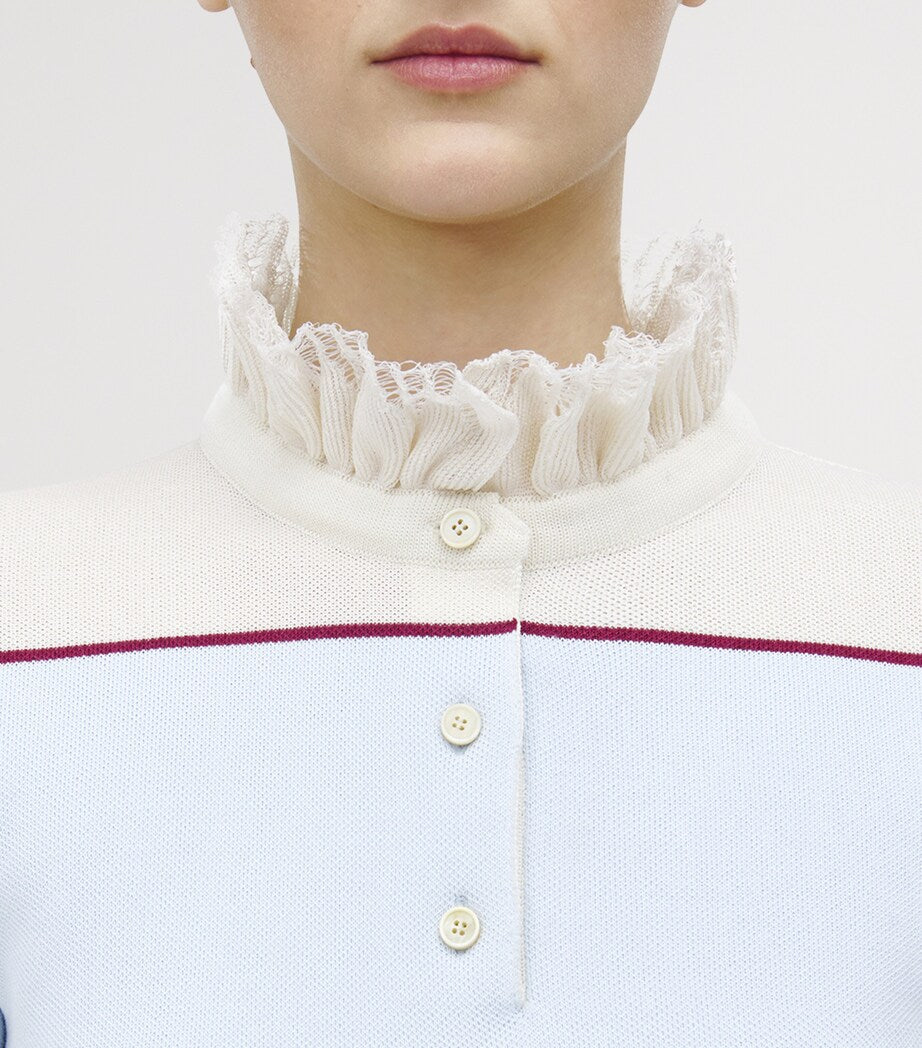 McQueen Lace-Trim Stripe Polo Shirt