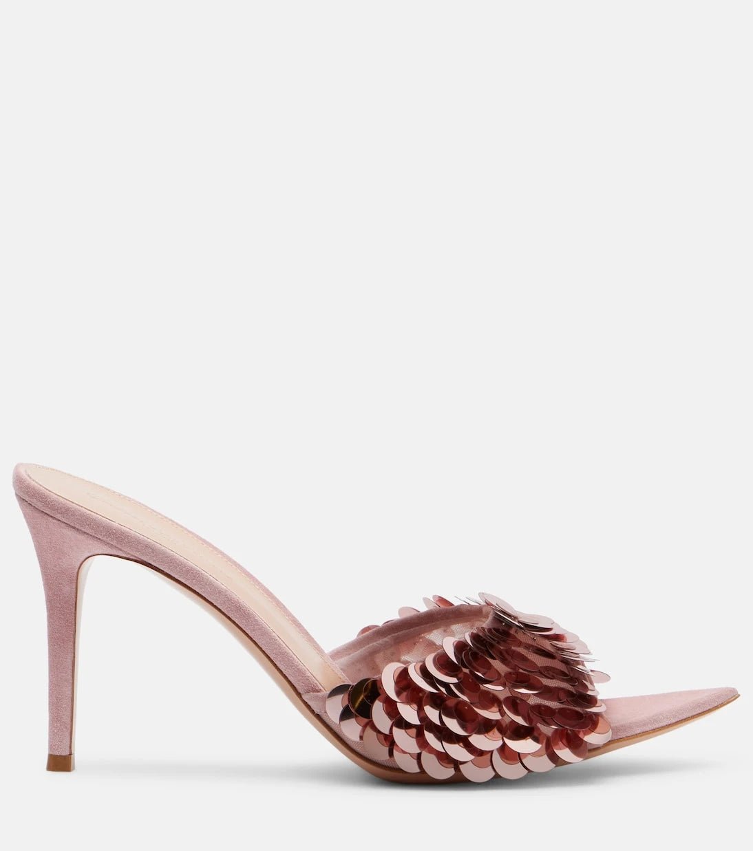 Gianvito Rossi - Elle sequined suede-trimmed mesh mules