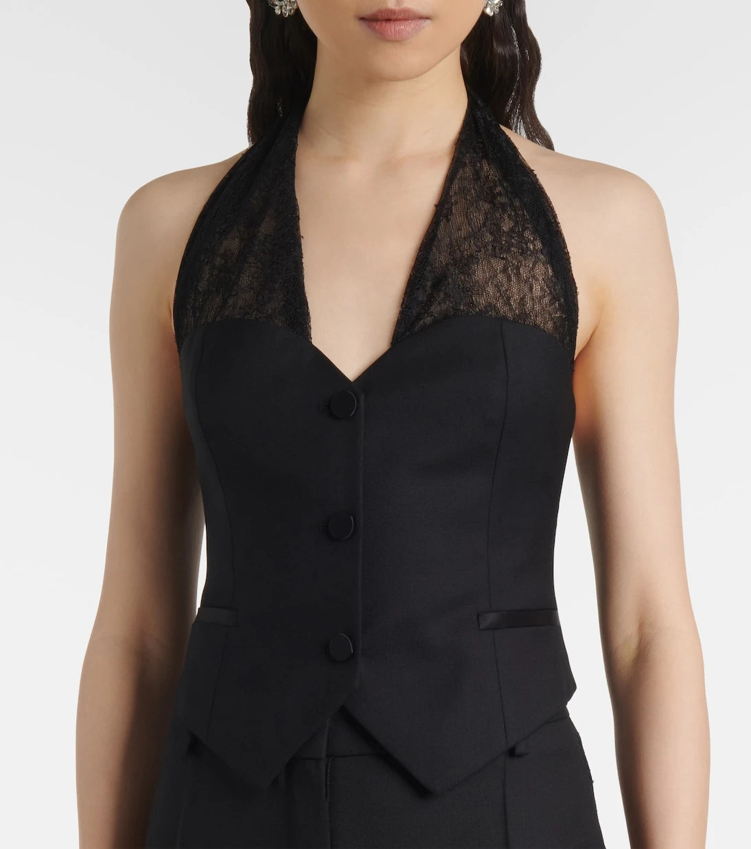 Nina Ricci - Lace-trimmed halterneck vest