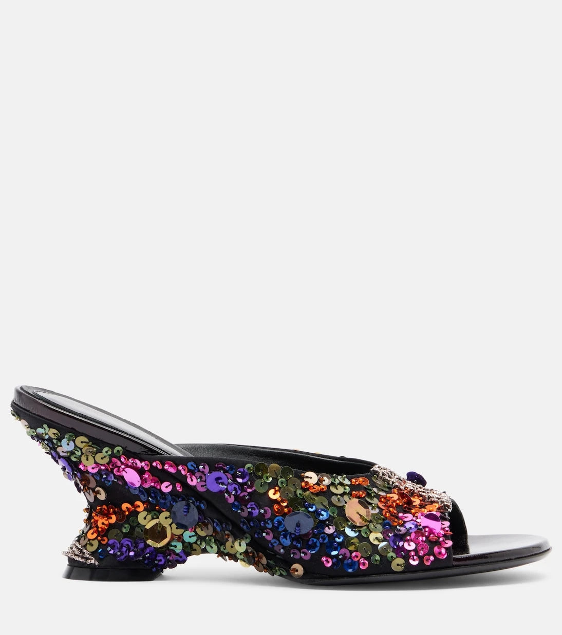 Dries Van Noten - 75 sequined leather wedge mules