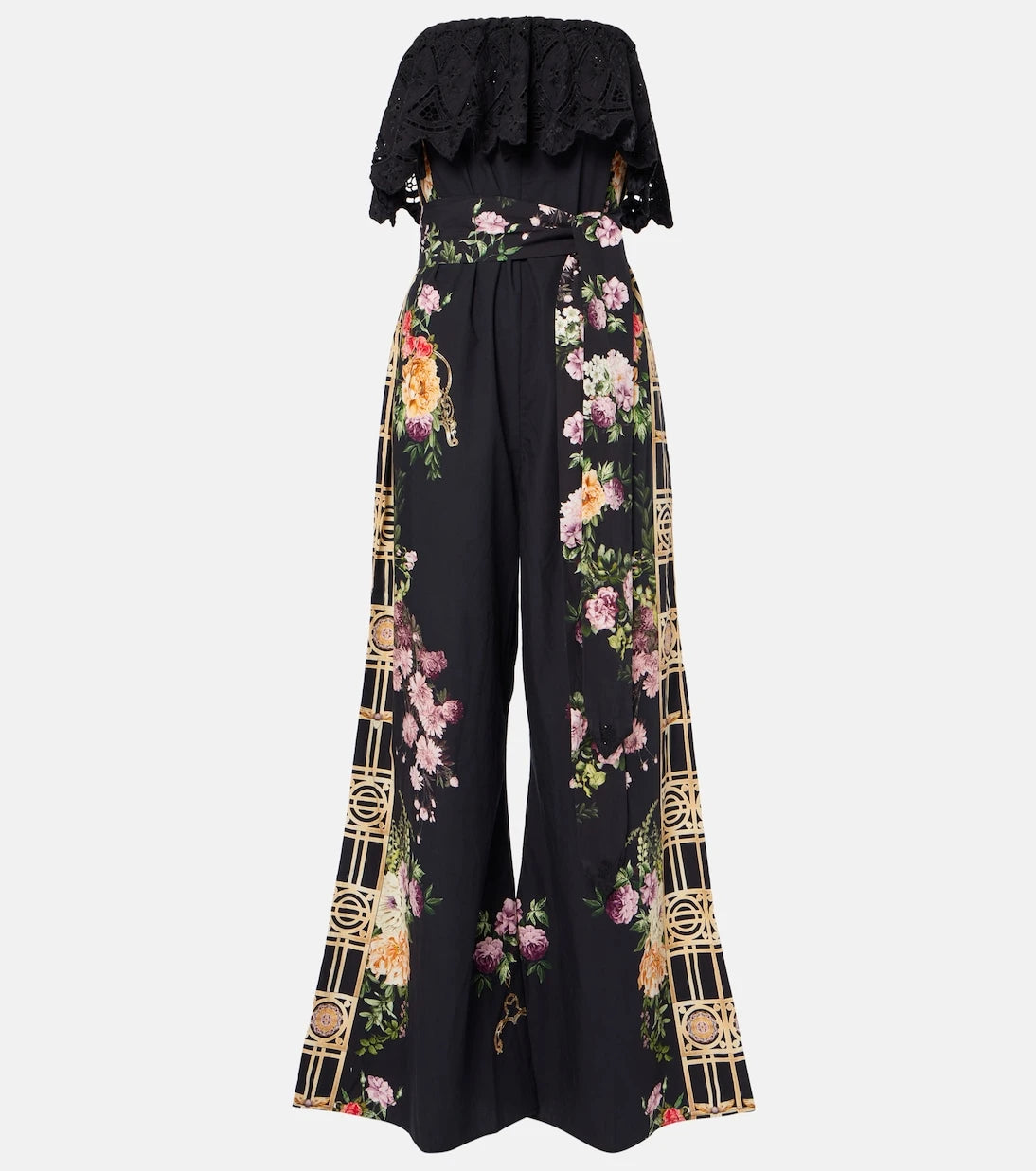 Camilla - Floral ruffled strapless cotton jumpsuit