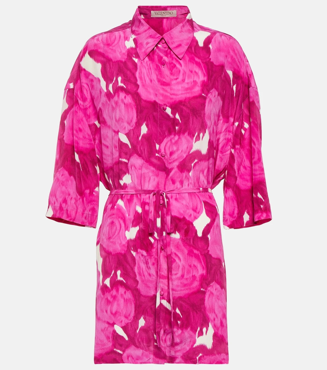 Valentino - Belted floral silk shirt dress