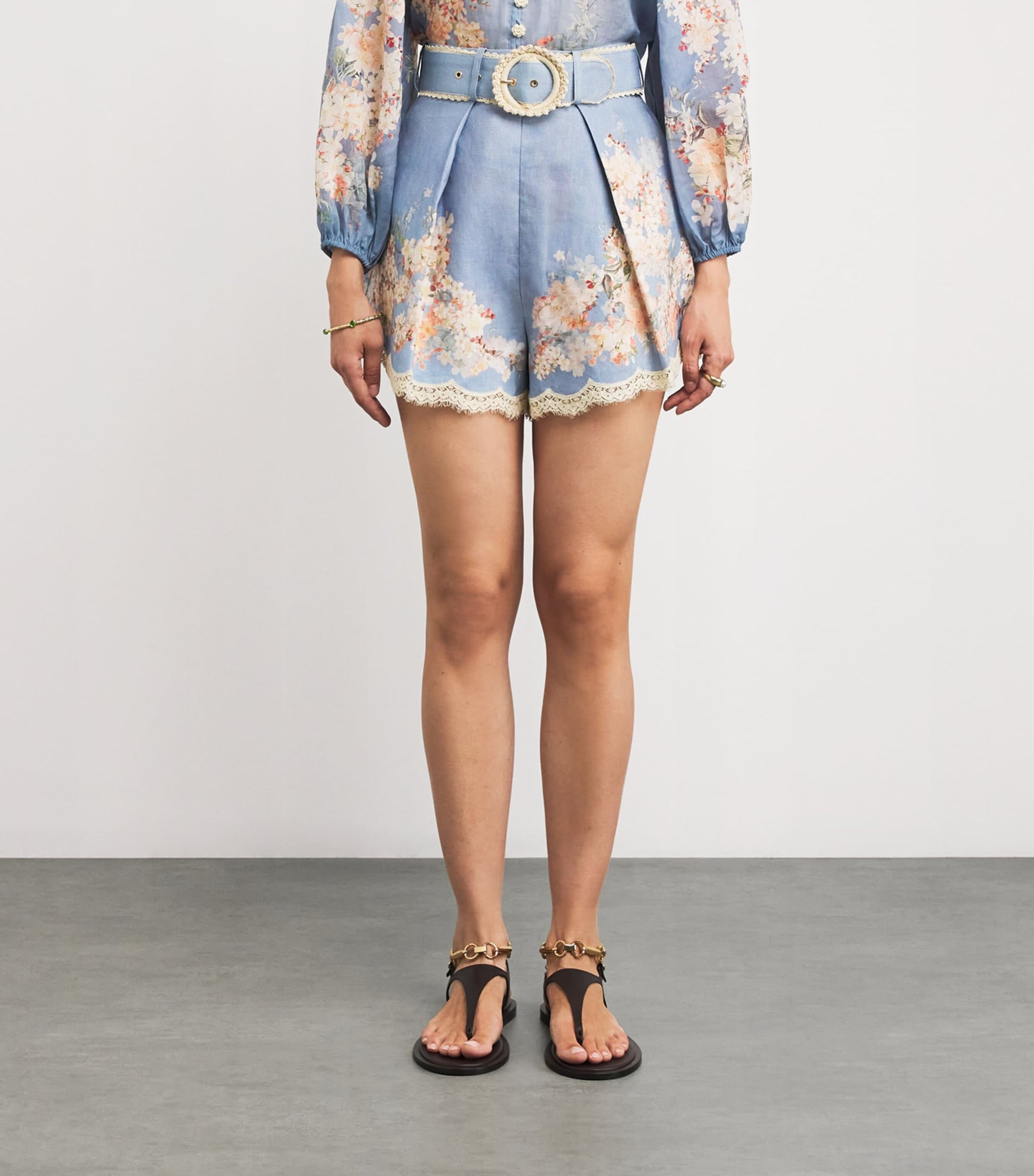 Zimmermann Blue Linen Floral Cascadian Tuck Shorts