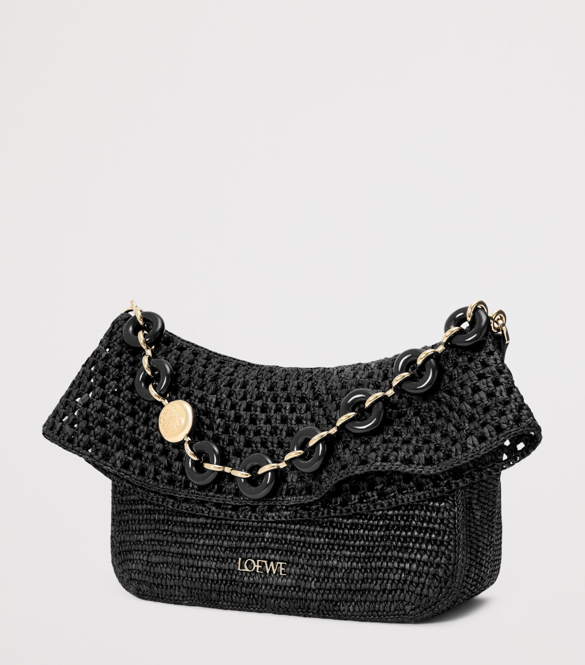 LOEWE Black x Paula's Ibiza Medium Raffia Ola Shoulder Bag