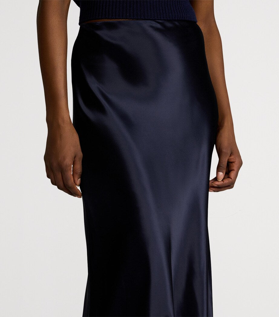 Ralph Lauren Collection Navy Satin Masina Maxi Skirt