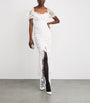 Alessandra Rich White Lace Rose-Detail Maxi Dress