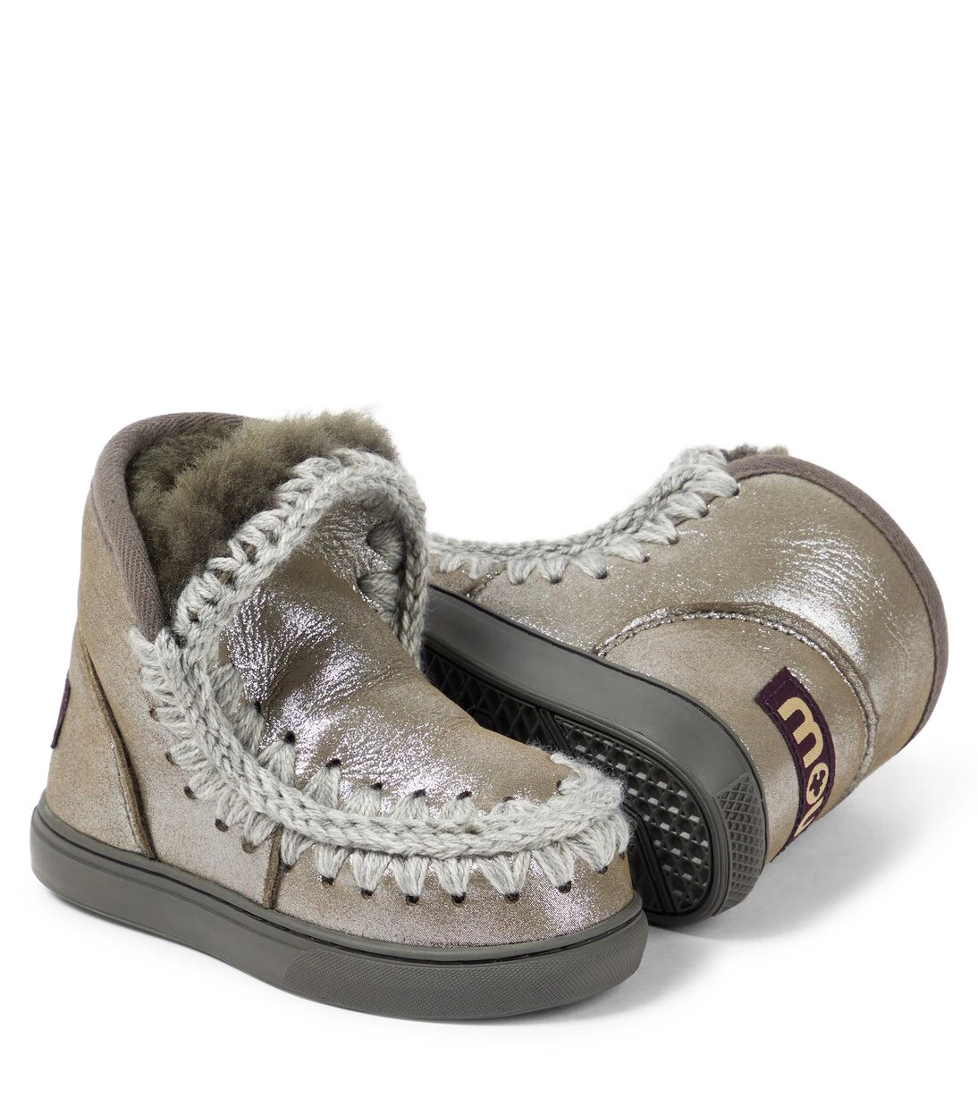 Mou Kids - Shearling-lined glitter leather ankle boots