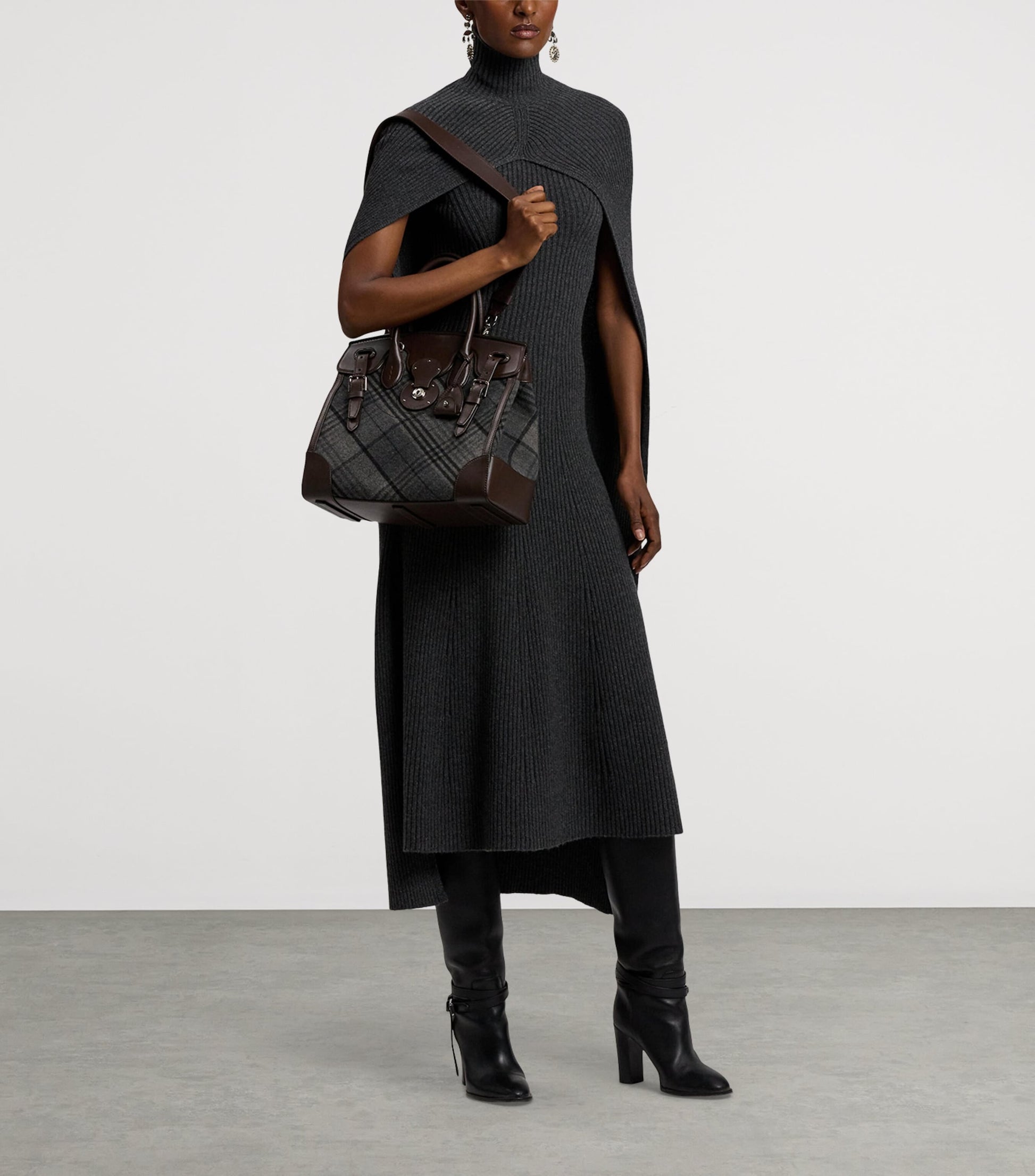 Ralph Lauren Collection Grey Wool-Leather Soft Ricky 33 Top-Handle Bag