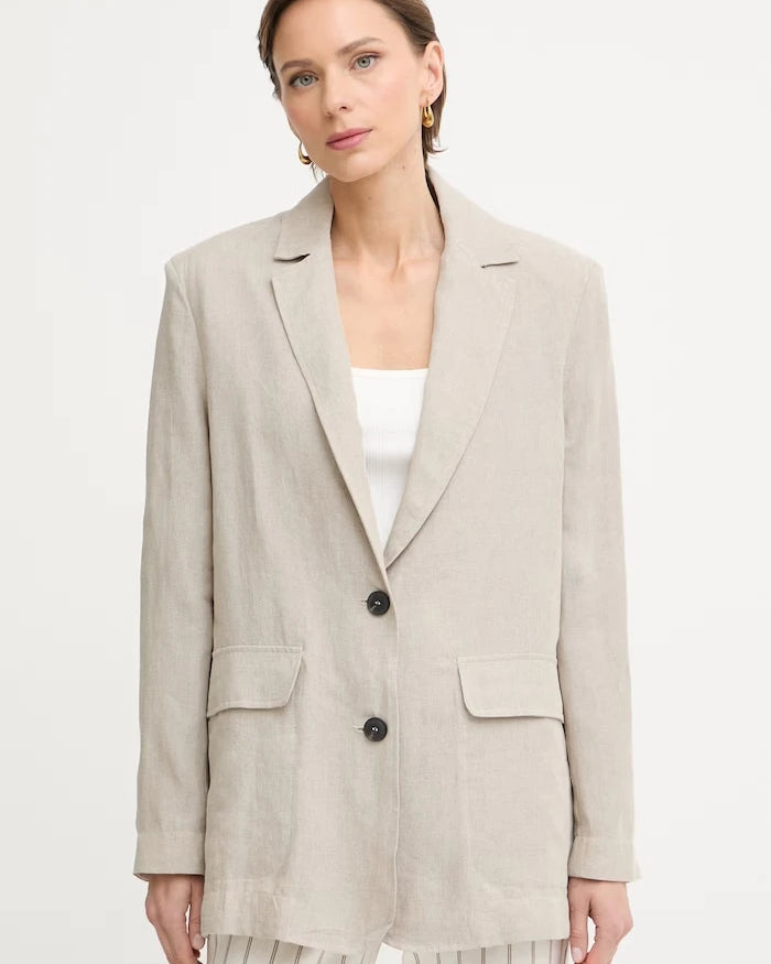 Max&Co. kadın tek düğmeli keten blazer MCOSTAMPA