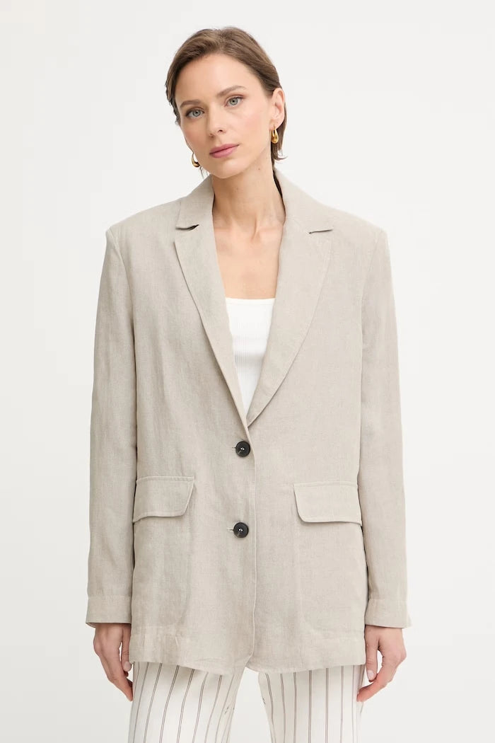Max&Co. kadın tek düğmeli keten blazer MCOSTAMPA