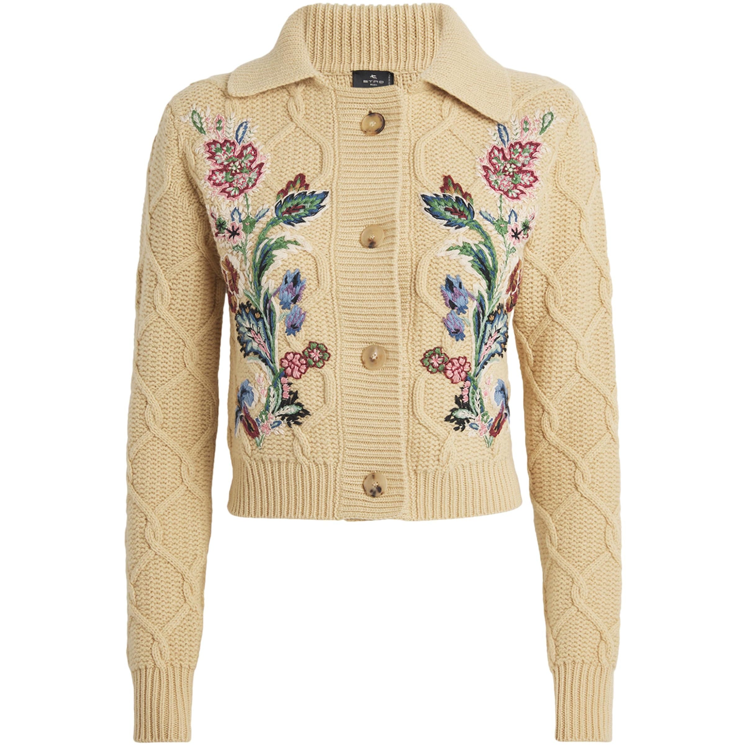 Yellow Wool-Cashmere Embroidered Cardigan