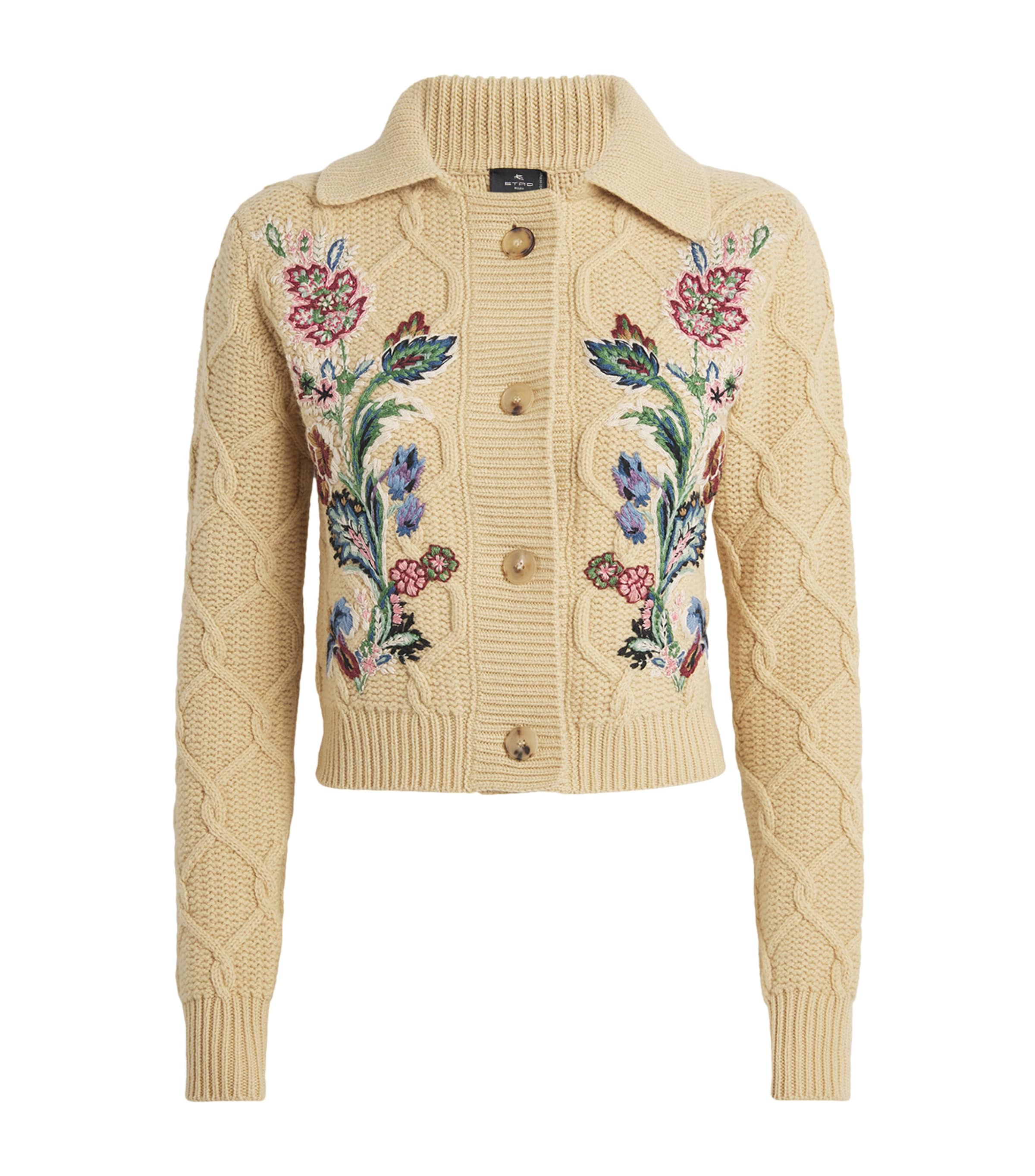 Yellow Wool-Cashmere Embroidered Cardigan