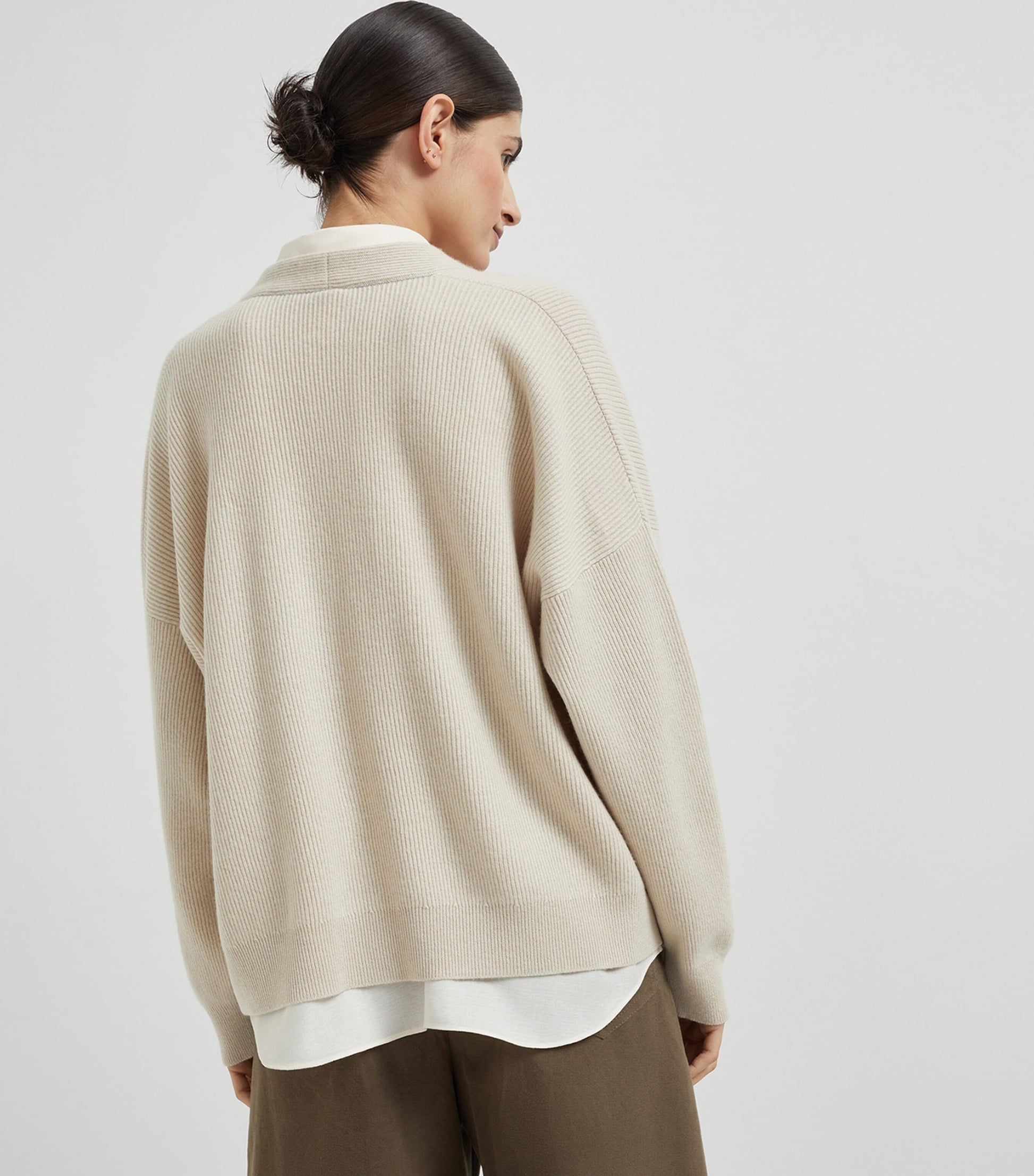 Brunello Cucinelli Beige Cashmere Removable-Blouse Cardigan