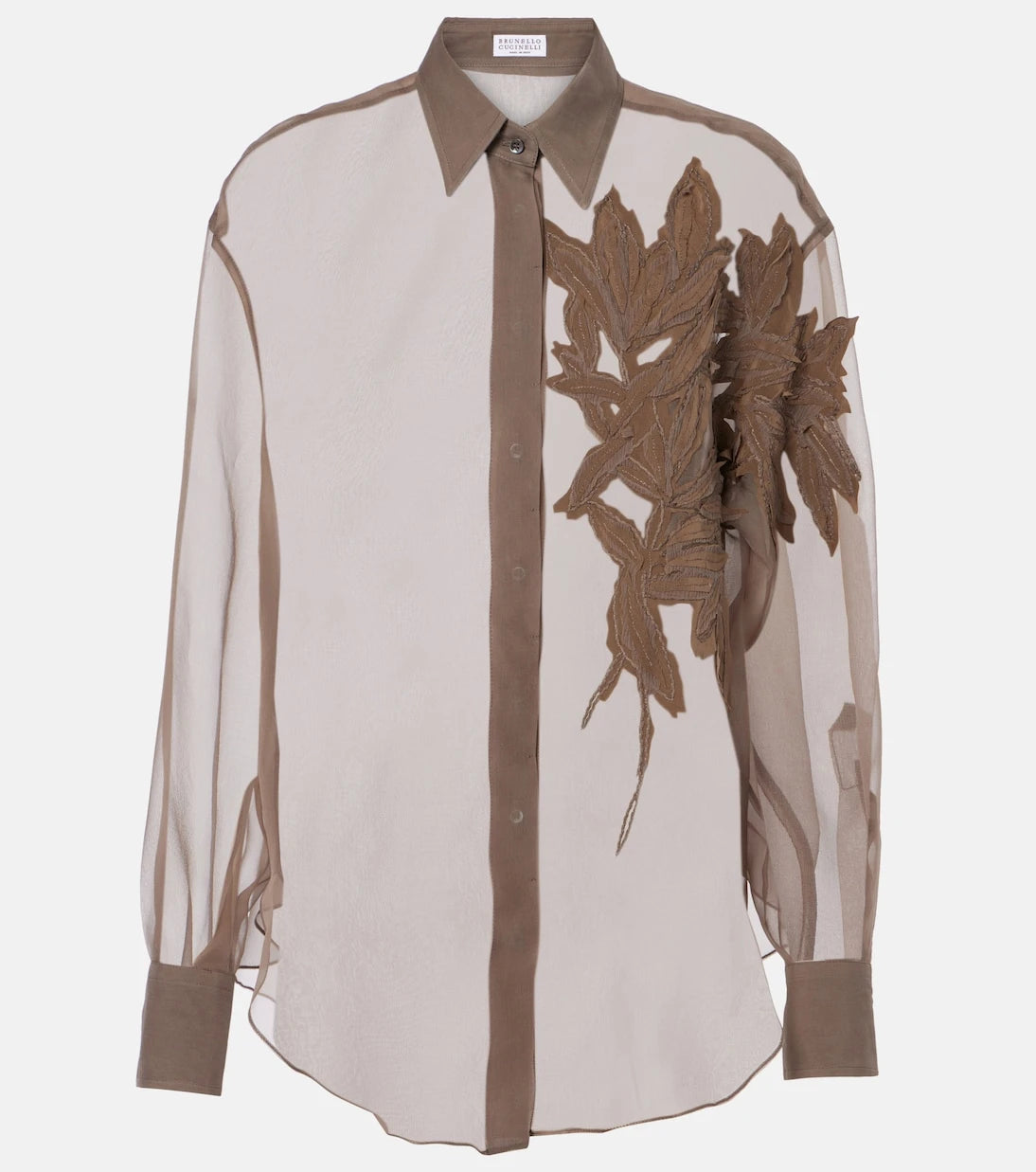 Brunello Cucinelli - Herbarium-appliqué silk shirt