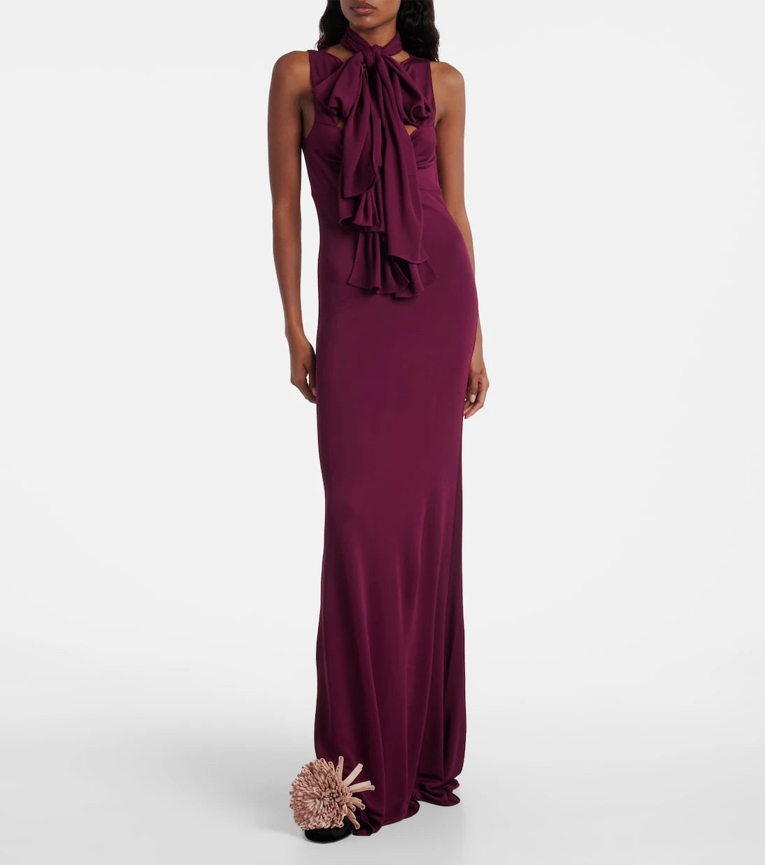 Alaïa - Bow-detail halterneck jersey gown