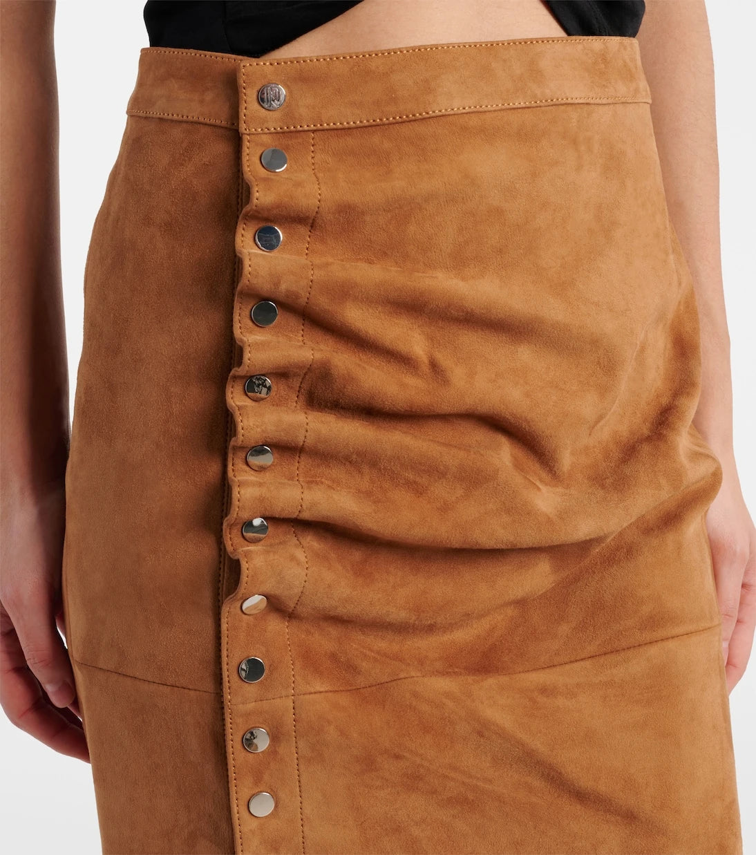 Rabanne - Ruched suede midi skirt