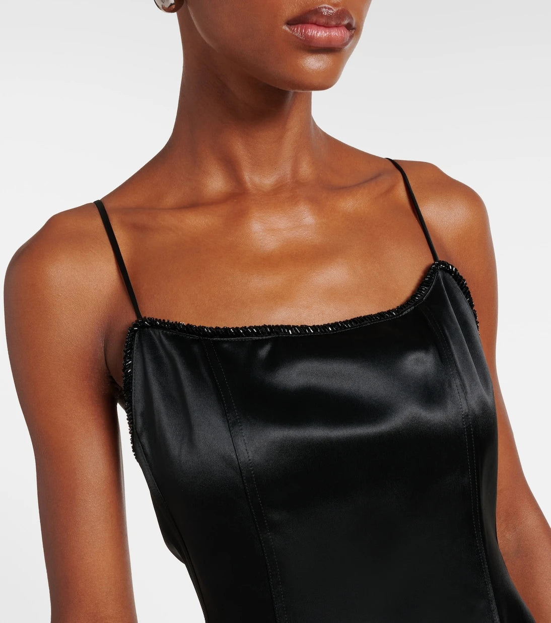Jacques Wei - Shearling-trimmed satin slip dress