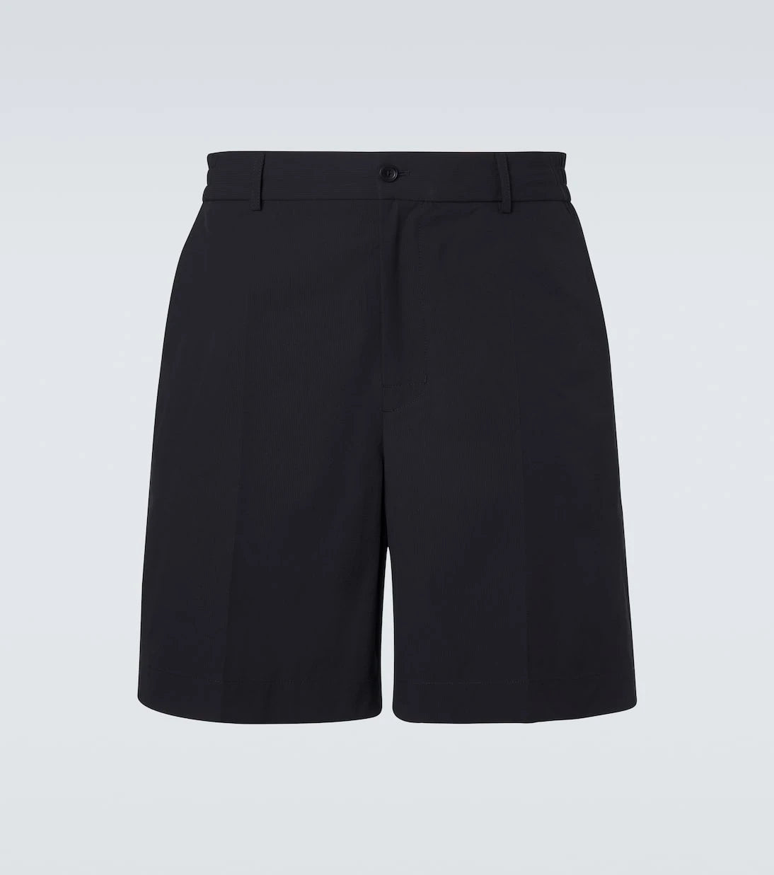 Moncler - Leather-trimmed seersucker shorts