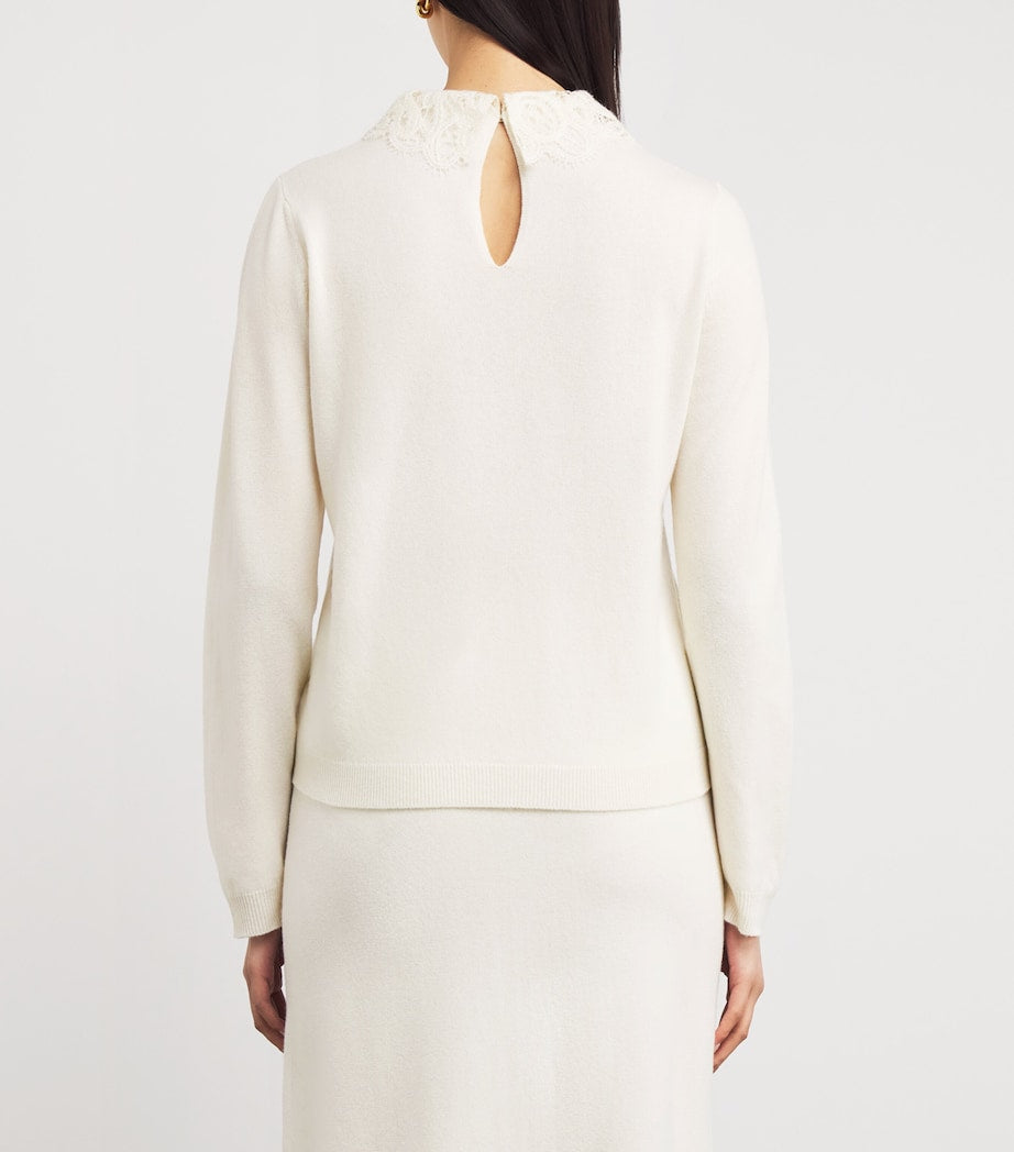 Wool-Silk-Cashmere Lace-Trim Sweater