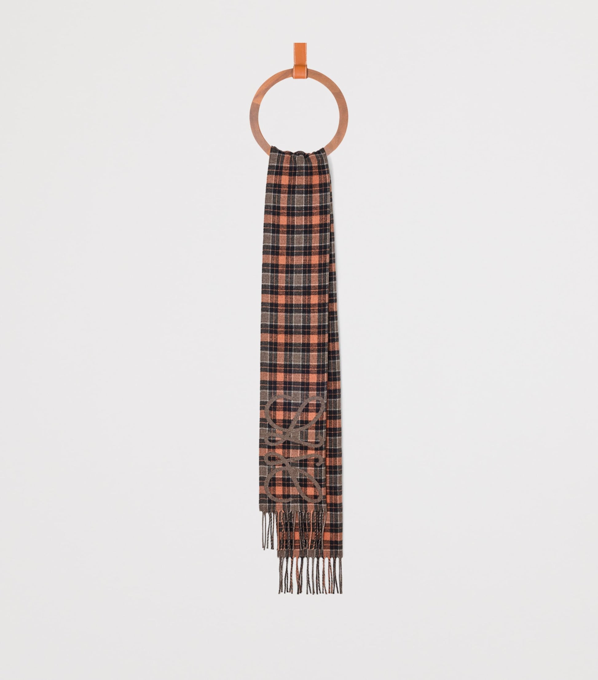 LOEWE Brown Silk-Cashmere Anagram Check Scarf