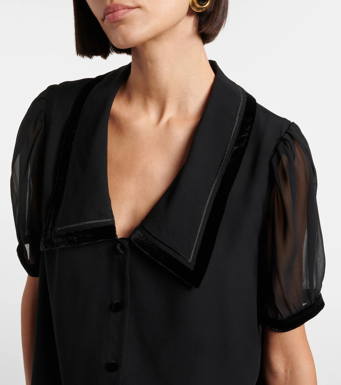 Frame - Sailor velvet-trimmed silk blouse