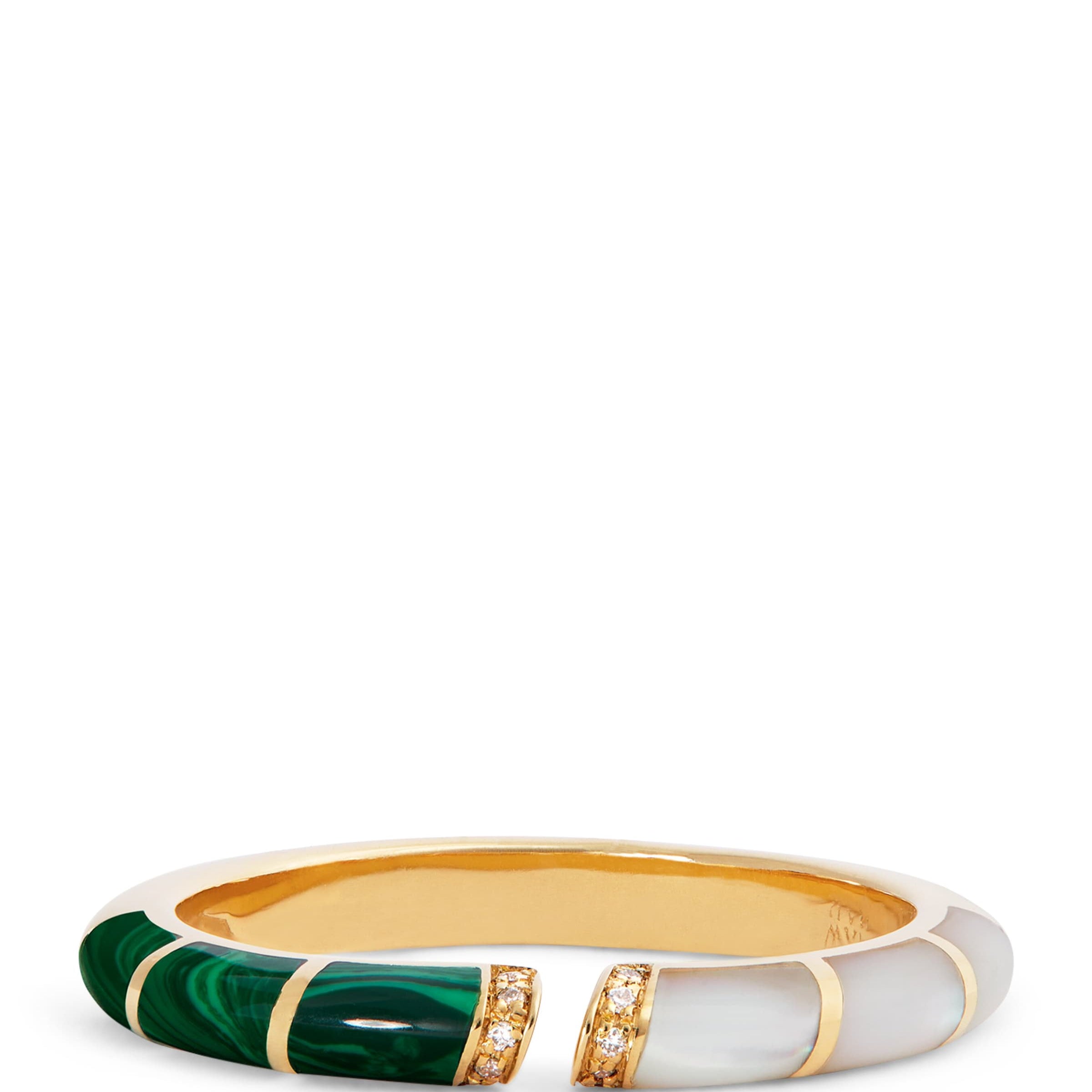 Yellow Gold, Diamond, Malachite and Mother-of-Pearl Psychedeliah Ring
