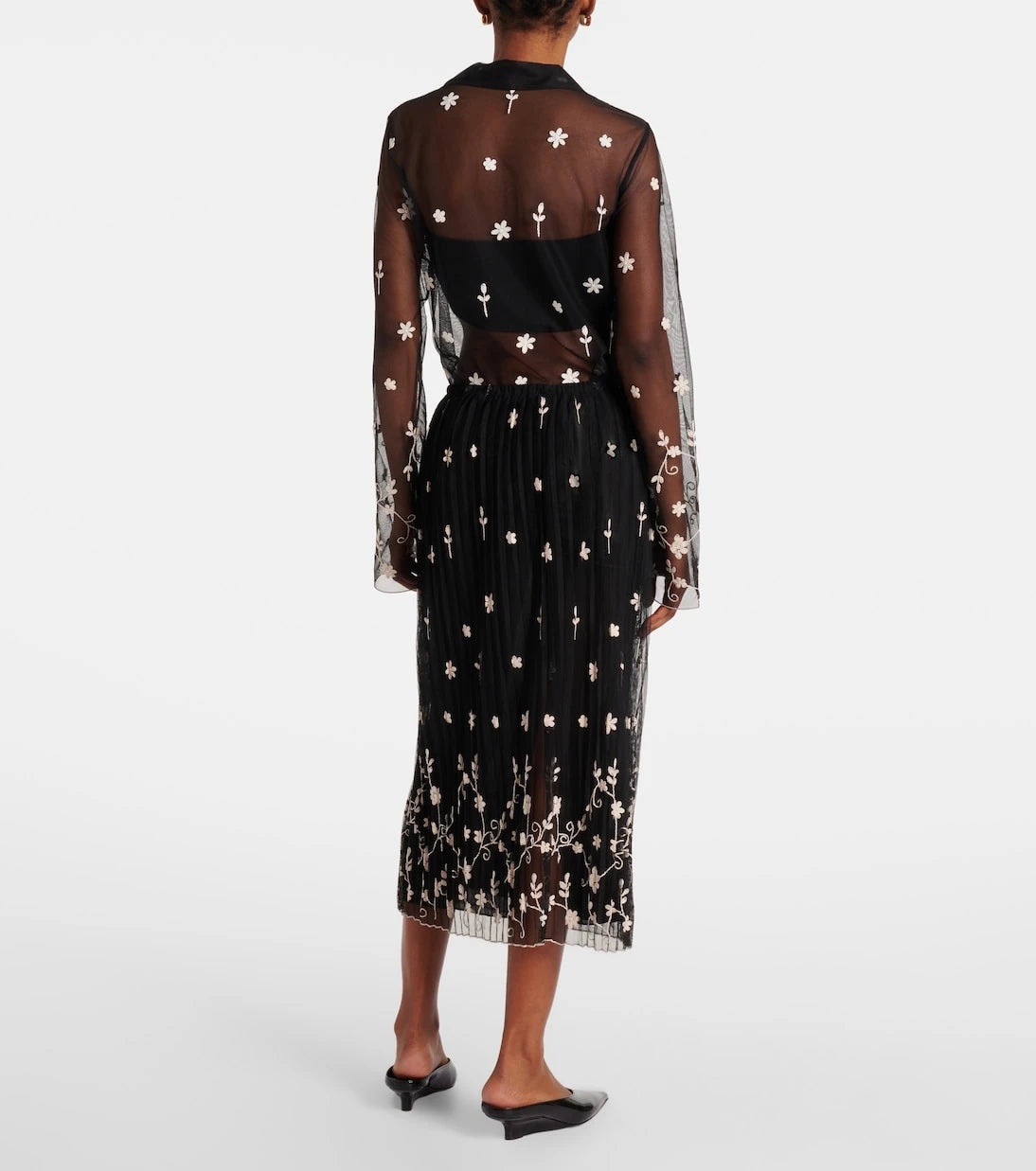 Toteme - Embroidered plissé tulle midi skirt