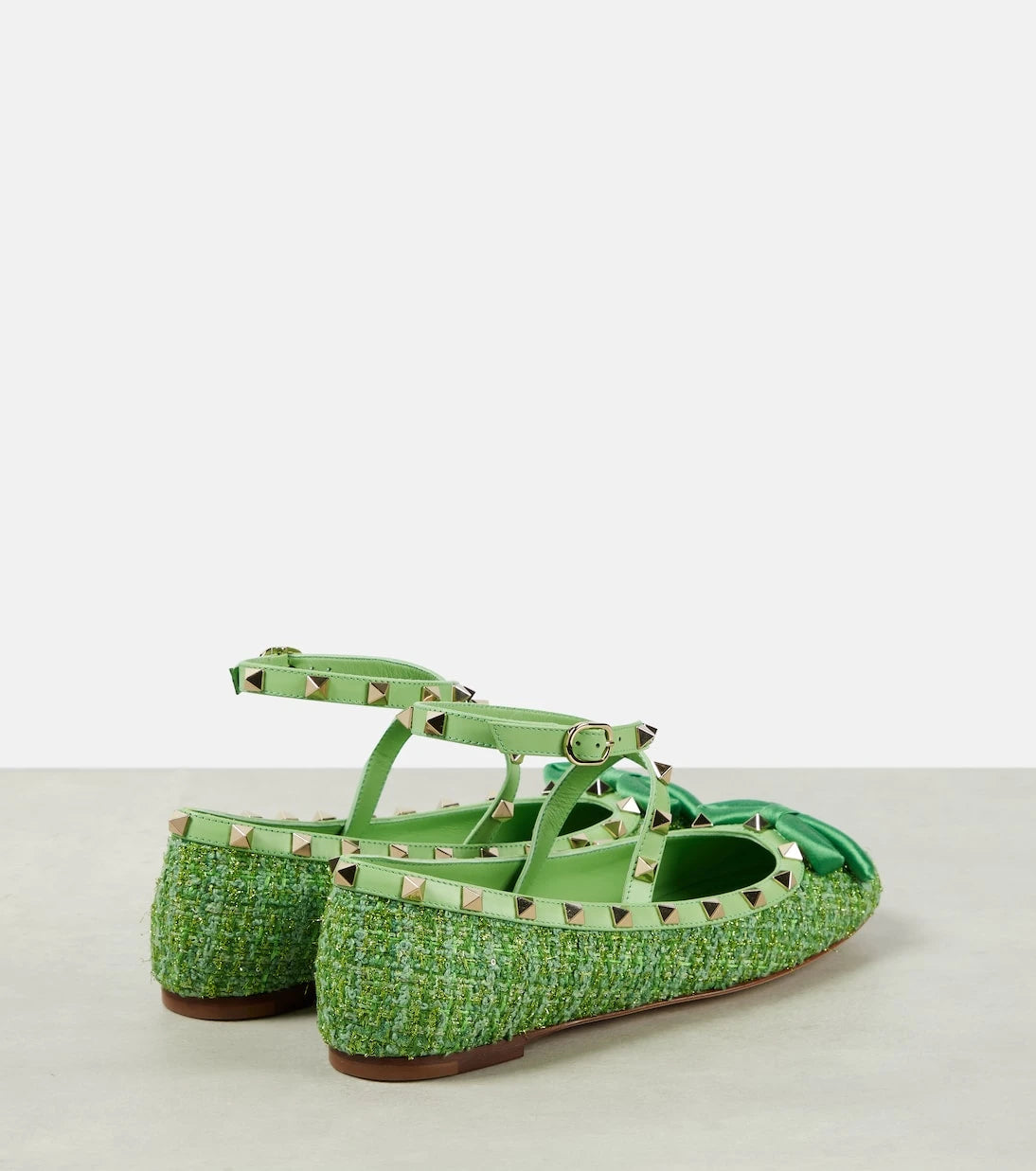 Valentino Garavani - Rockstud tweed lamé ballet flats