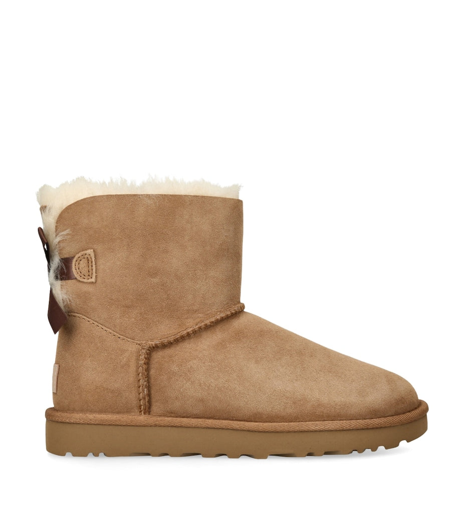 UGG Beige Suede Mini Bailey Bow II Ankle Boots