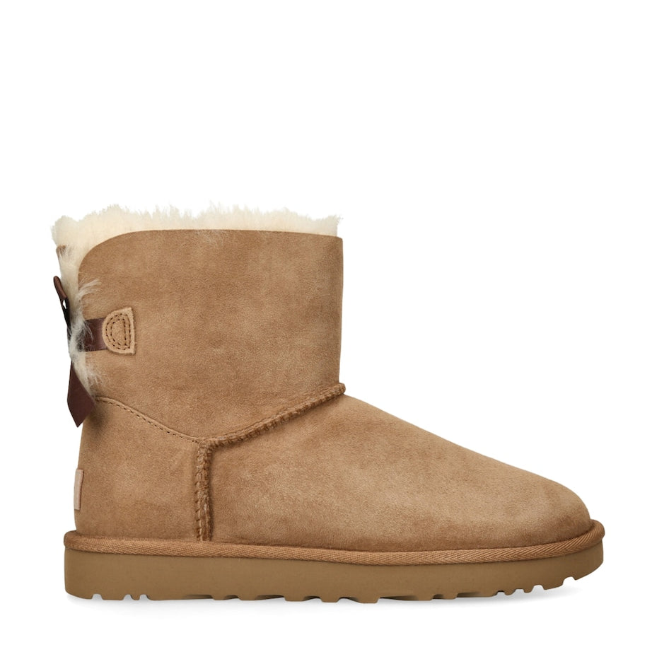 UGG Beige Suede Mini Bailey Bow II Ankle Boots