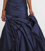 Marmar Halim Navy Taffeta Draped Asymmetric Gown