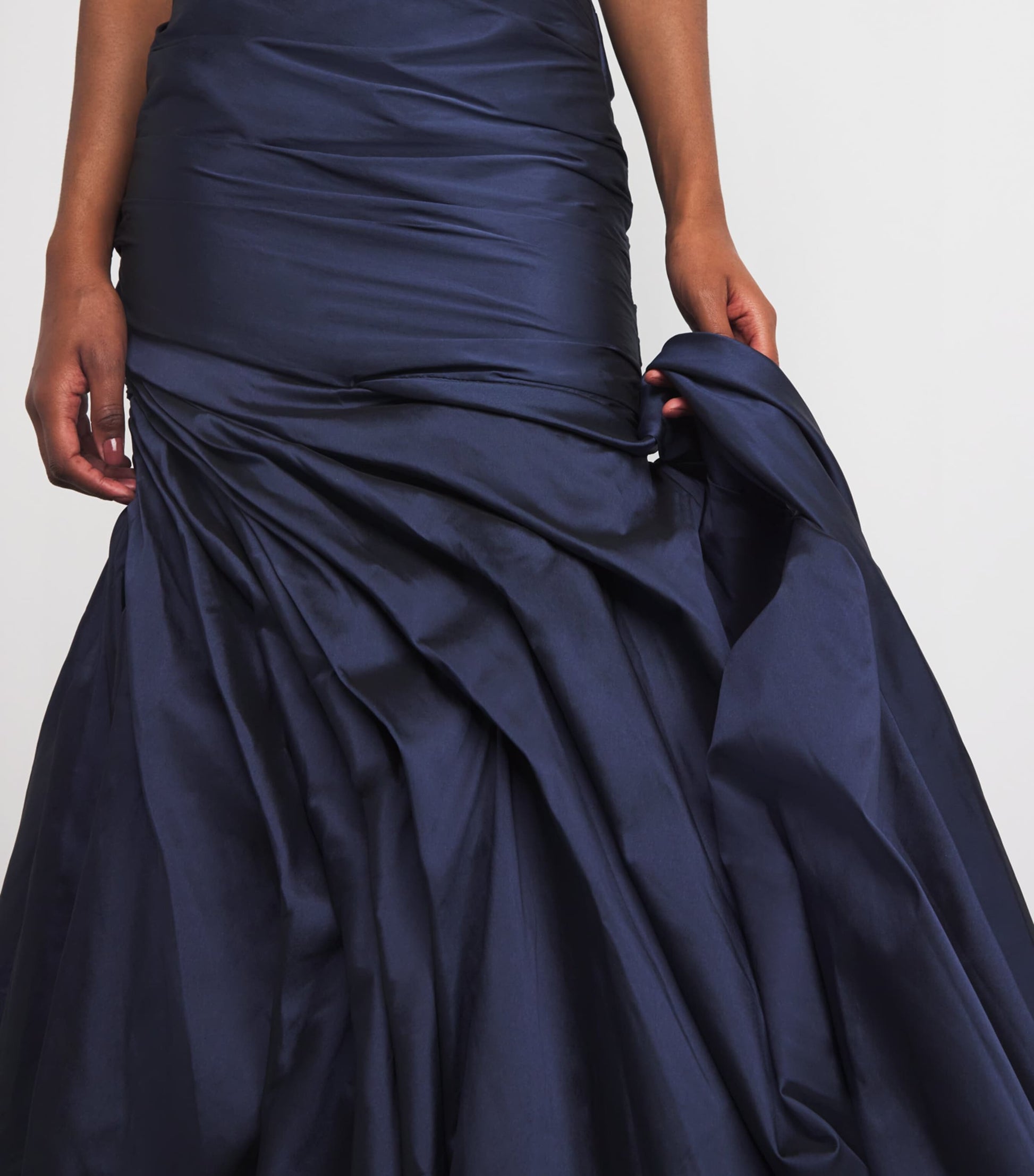 Marmar Halim Navy Taffeta Draped Asymmetric Gown