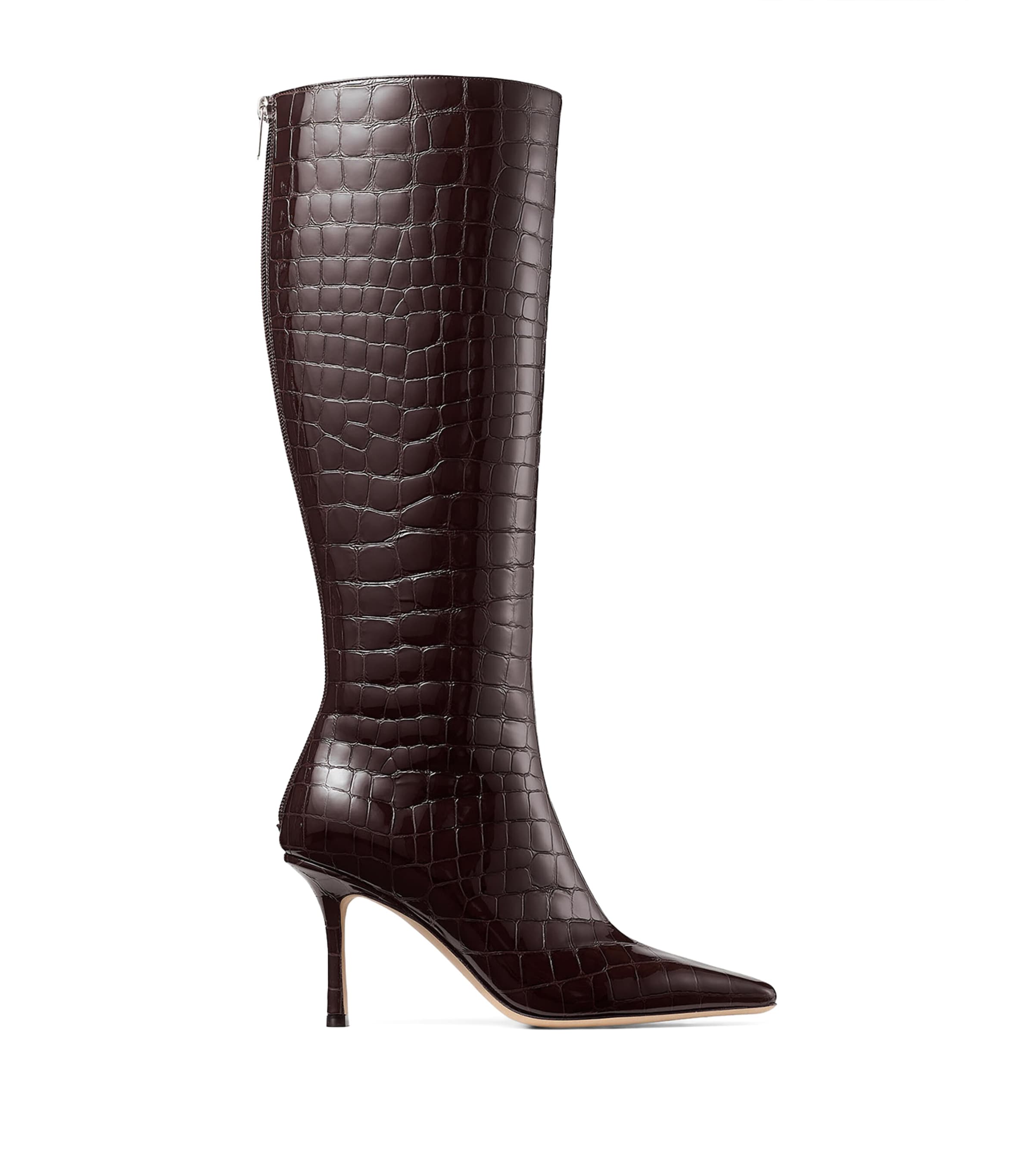 Jimmy Choo Brown Leather Croc-Embossed Agathe Knee-High Boots 85