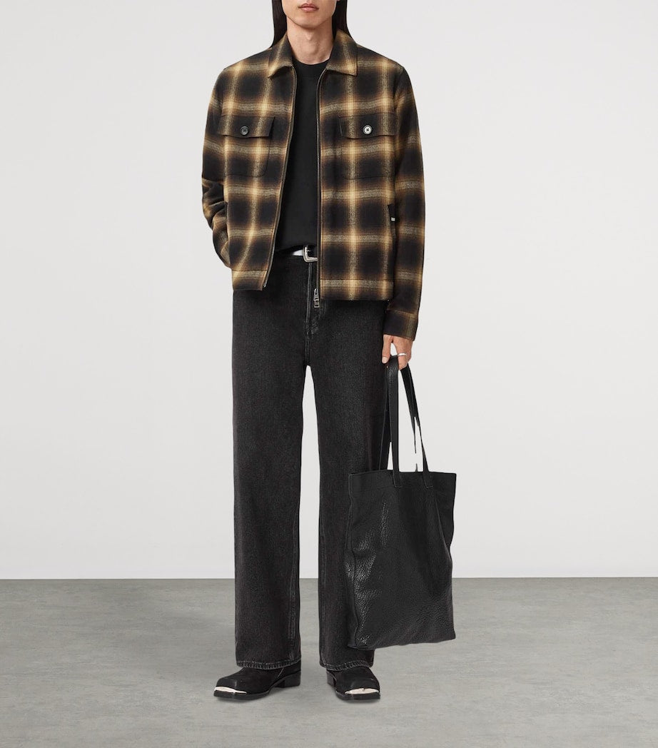 AllSaints Brown Organic Cotton Check Mathers Jacket