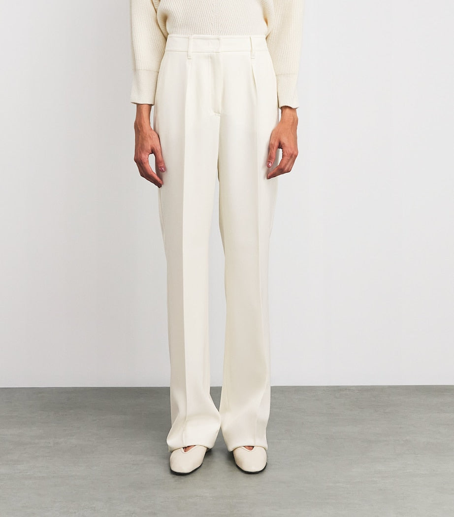 White Virgin Wool Flared Trousers