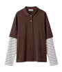 Miu Miu Brown Cotton Stripe-Sleeve Polo Shirt