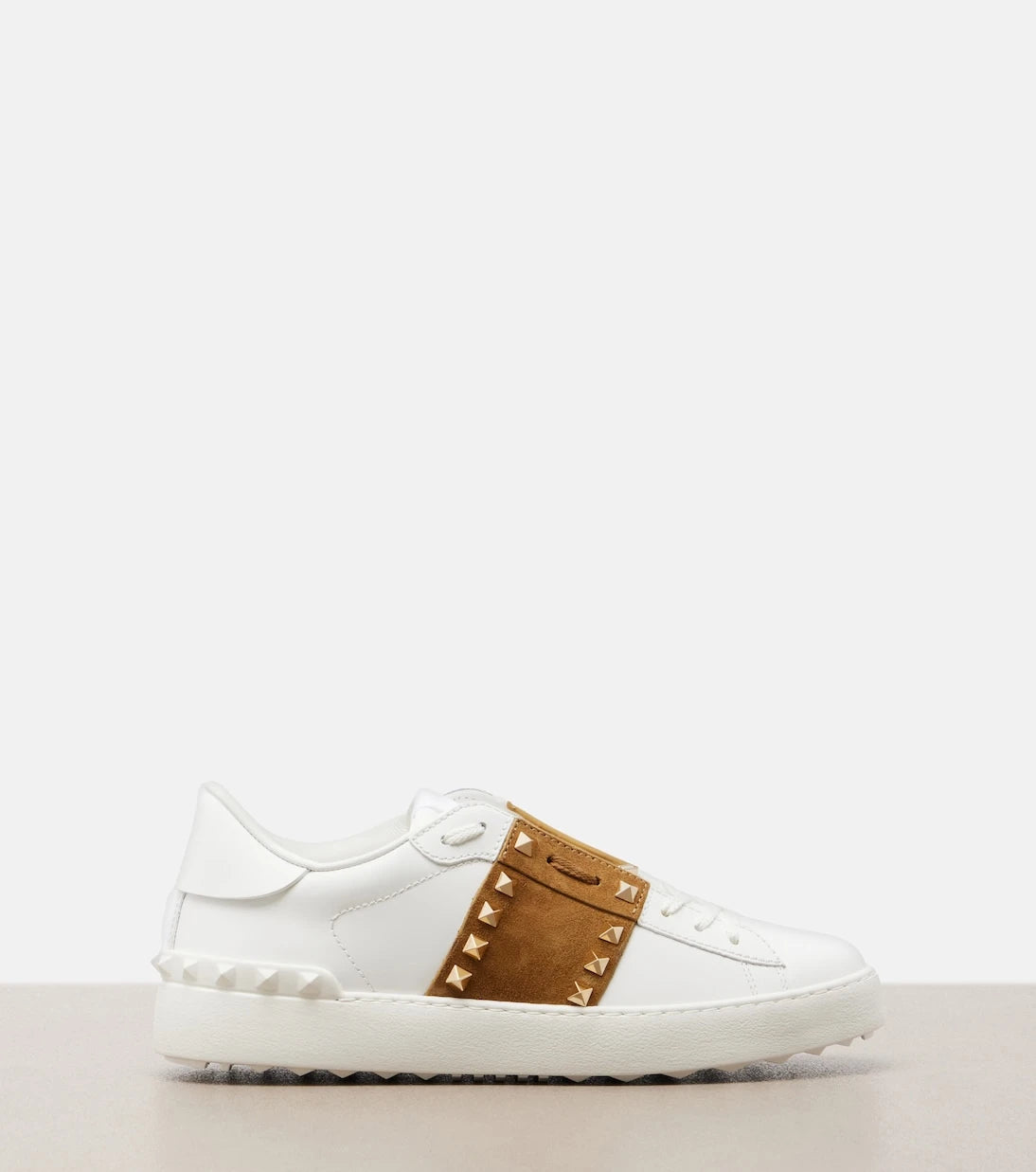 Valentino Garavani - Rockstud suede-trimmed leather sneakers