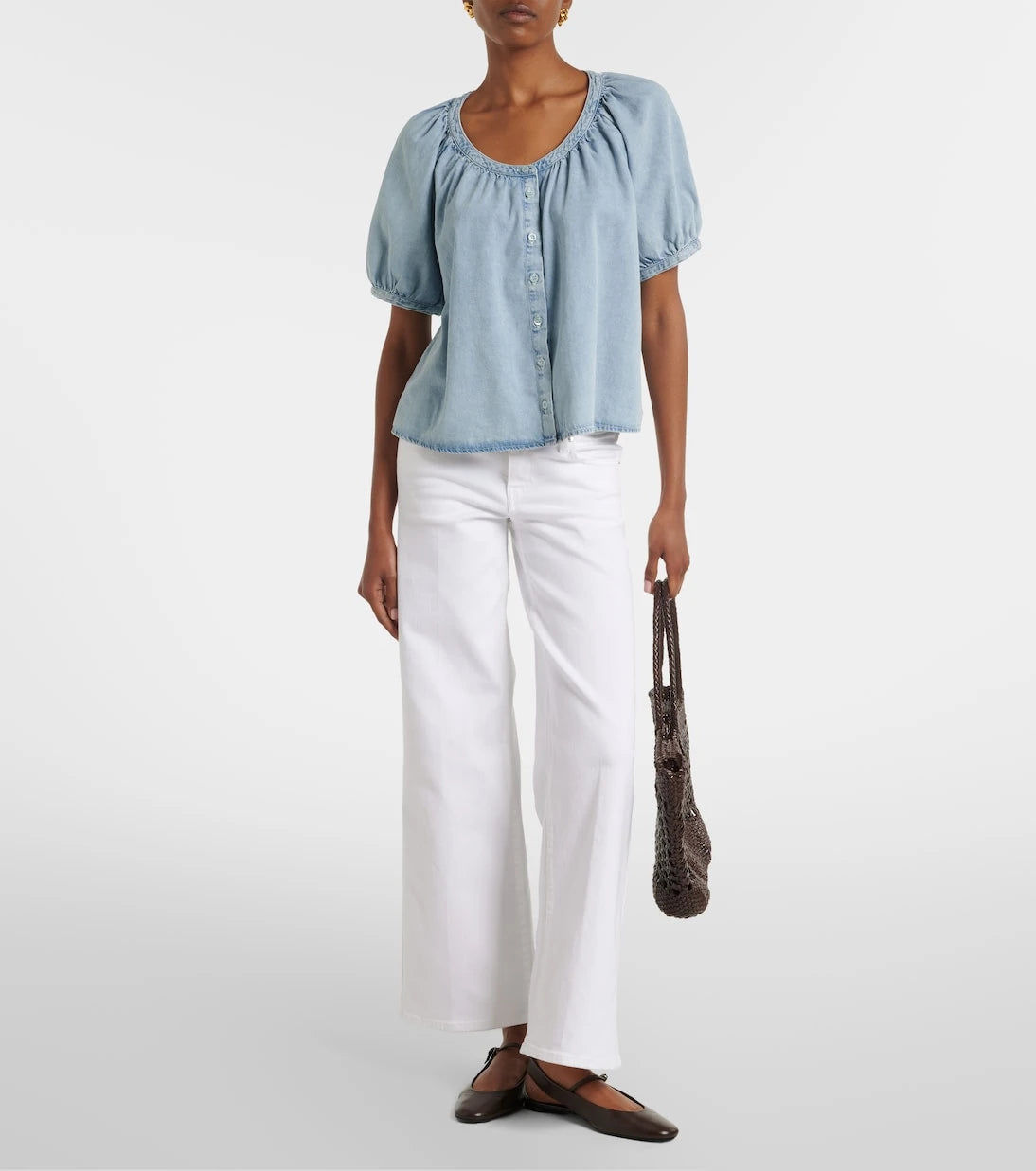 Frame - Resort gathered cotton-blend shirt