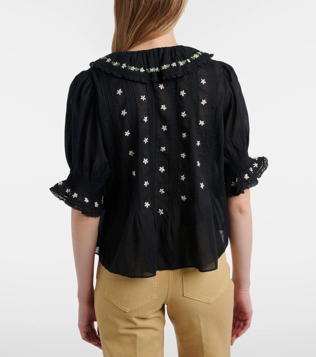 Dôen - Hettie floral embroidered ruffled cotton blouse